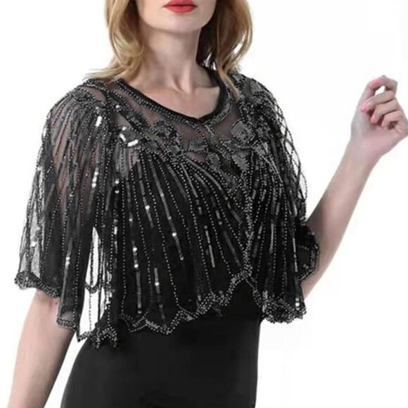 Women's 1920s Shawl Wraps Beaded Sequin Gatsby Cape Evening Bolero Flapper Cover